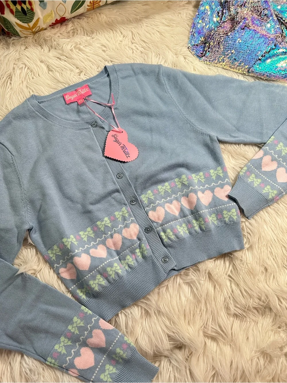 Dolls Kill • Sugar Thrillz Passion For You Intarsia Cute Pastel Cardigan Sweater